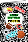Cousin 12th Birthday Notebook with Sports and Comic Stickers card