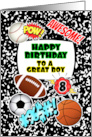Boy 8th Birthday Notebook with Sports and Comic Stickers card