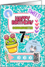 Goddaughter 7th Birthday Colorful Notebook and Stickers card