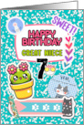 Great Niece 7th Birthday Colorful Notebook and Stickers card