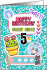 Great Niece 5th Birthday Colorful Notebook and Stickers card