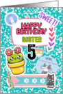 Sister 5th Birthday Colorful Notebook and Stickers card