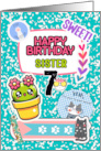 Sister 7th Birthday Colorful Notebook and Stickers card