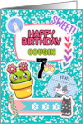 Cousin 7th Birthday Colorful Notebook and Stickers card