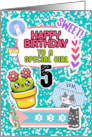 To Girl 5th Birthday Colorful Notebook and Stickers card