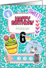 Harper 6th Birthday Custom Name Colorful Notebook and Stickers card