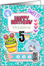 Madeline 5th Birthday Custom Name Colorful Notebook and Stickers card