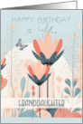Granddaughter Birthday Beautiful Stylized Flowers in Teal and Peach card