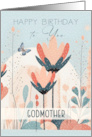 Godmother Birthday Beautiful Stylized Flowers in Teal and Peach card