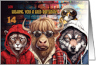 Son 14th Birthday Wild Hipster Animals with Graffiti card