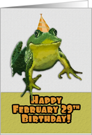 February 29th Birthday Funny Frog with Party Hat card