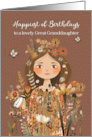 Great Granddaughter Birthday Young Girl in Flowers with Butterflies card