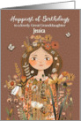 Great Granddaughter Custom Name Young Girl with Flowers card