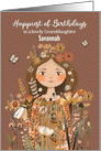 Granddaughter Custom Name Young Girl with Flowers and Butterflies card