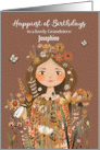 Grandniece Birthday Josephine Custom Name Young Girl with Flowers card