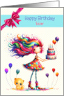Sister Birthday Colorful Girl and Balloons card