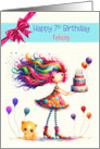 Felicity 7th Birthday Custom Name Colorful Girl and Balloons card
