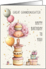 Great Granddaughter Birthday Girl Sitting on Birthday Cake card