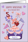 Girl 5th Birthday Custom Name Angelina Cupcake Hearts and Polka Dots card