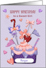Girl 7th Birthday Custom Name Morgan Cupcake Hearts and Polka Dots card