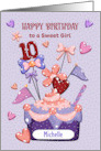 Girl 10th Birthday Custom Name Michelle Cupcake Hearts and Polka Dots card