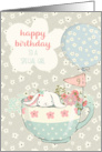 To Girl 9th Birthday Adorable Bunny in Teacup with Flowers card