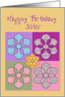 Happy Birthday Sister Colorful Patchwork Flowers card