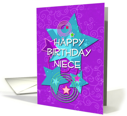 Niece Happy Birthday Amazing Girl Colorful Stars and Swirls card