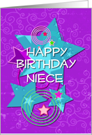 Niece Happy Birthday Amazing Girl Colorful Stars and Swirls card