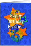 Happy Birthday Brother Colorful Stars and Swirls card