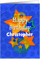 Happy Birthday Personalize Name for Boy Colorful Stars and Swirls card