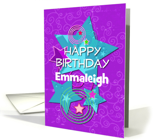 Custom Name Happy Birthday for Girl Colorful Stars and Swirls card