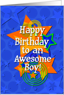Happy Birthday Awesome Boy Colorful Stars and Swirls card