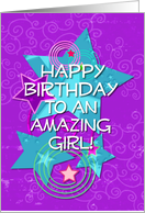 Happy Birthday Amazing Girl Colorful Stars and Swirls card