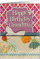 Happy Birthday Grandma Scrapbook Style Butterflies and Flowers card