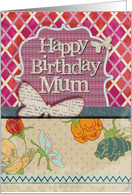 Happy Birthday Mum Scrapbook Style Butterflies and Flowers card