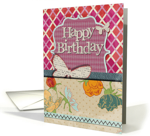 Happy Birthday Scrapbook Style Butterflies and Flowers card (1175602)