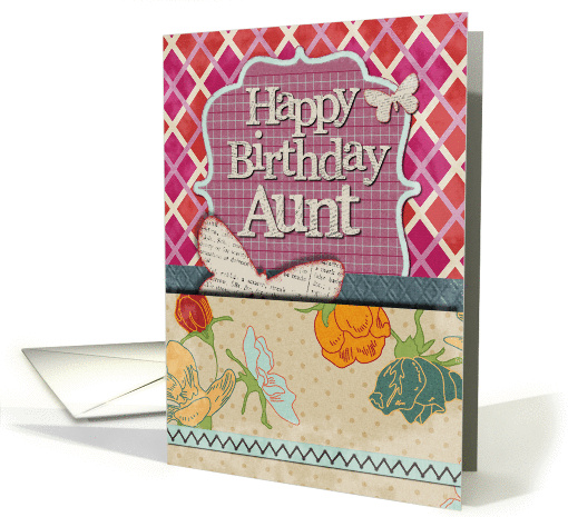 Happy Birthday Aunt Scrapbook Style Butterflies and Flowers card