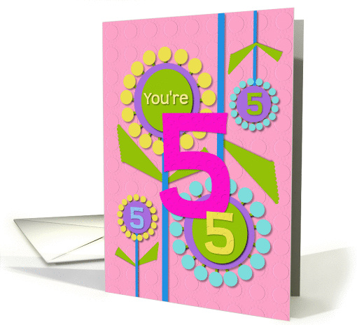 Happy Birthday You're 5 Fun Colorful Flowers card (1215104)