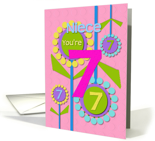 Happy Birthday Niece You're 7 Fun Colorful Flowers card (1218500)