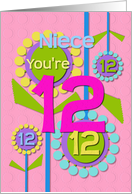 Happy Birthday Niece You’re 12 Fun Colorful Flowers card