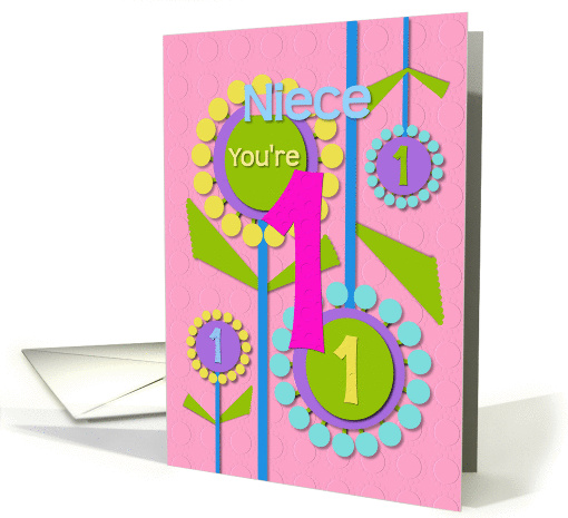 Happy Birthday Niece You're 1 Fun Colorful Flowers card (1219704)
