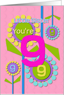 Happy Birthday Little Sister You’re 9 Fun Colorful Flowers card