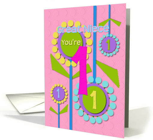 Happy Birthday Great Niece You're 1 Fun Colorful Flowers card