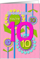 Happy Birthday Great Niece You’re 10 Fun Colorful Flowers card