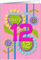 Happy Birthday Great Niece You’re 12 Fun Colorful Flowers card