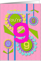 Happy Birthday Goddaughter You’re 9 Fun Colorful Flowers card