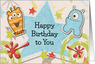 Happy Birthday to You Awesome Boy Alien Monsters and Stars card