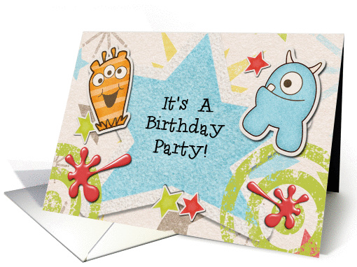 Children's Birthday Party Invitation Alien Monsters and Stars card