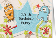 Children’s Birthday Party Invitation Alien Monsters and Stars card